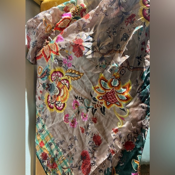 100% Silk Johnny Was Floral Patterned Scarf 42” by 42” - Picture 2 of 6
